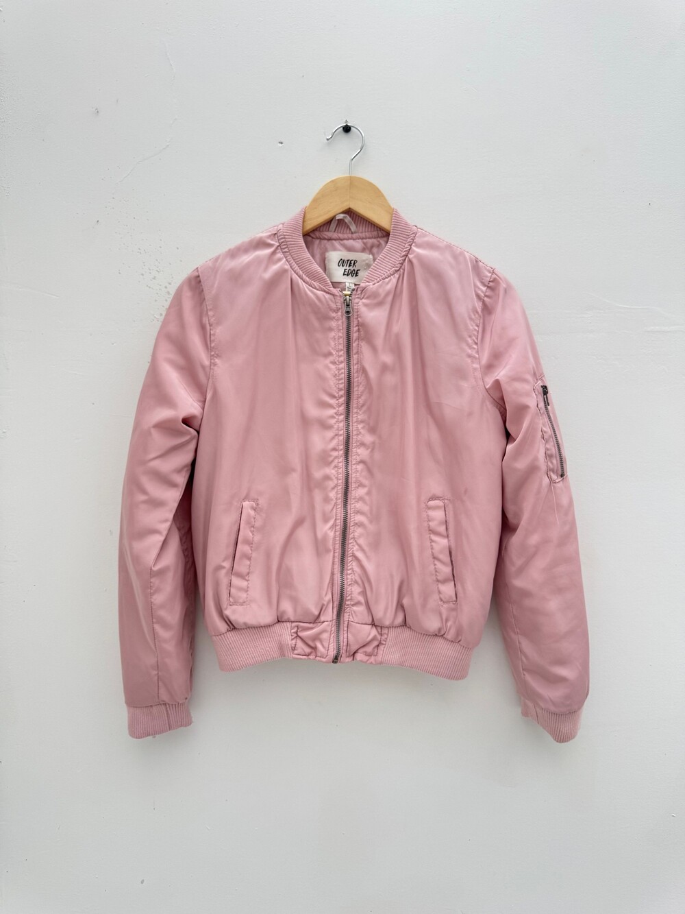 Outer Edge Large Light Pink Polyester Bomber Jacket